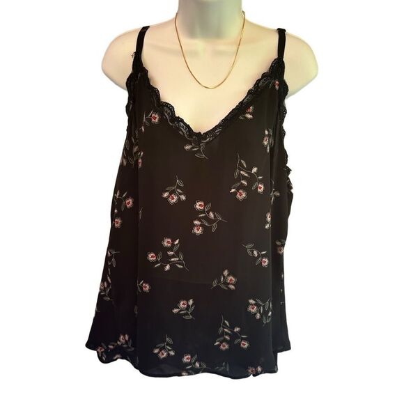 Torrid Black Sleeveless Shirt with Flowers Adjustable Straps Torrid size 2 - Picture 1 of 11